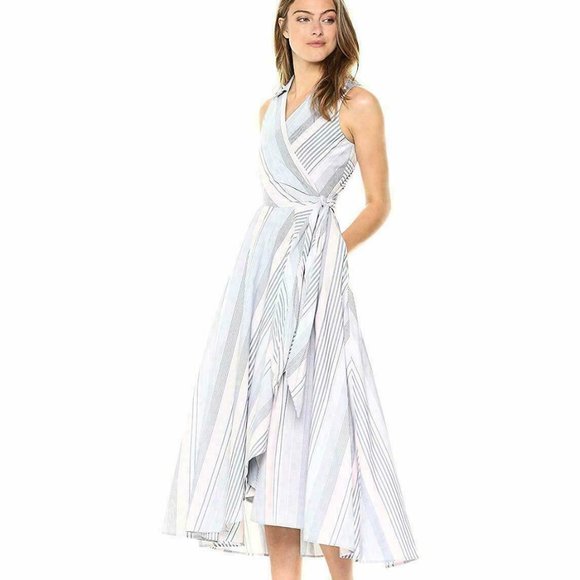 Calvin Klein Dresses & Skirts - Calvin Klein Sleeveless Striped Wrap Maxi Dress in White and Light Blue